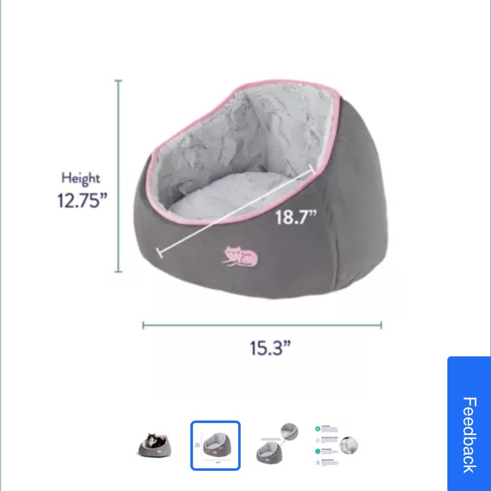 Cozy Cat Bed with Pink Trim - Picture 5 of 5